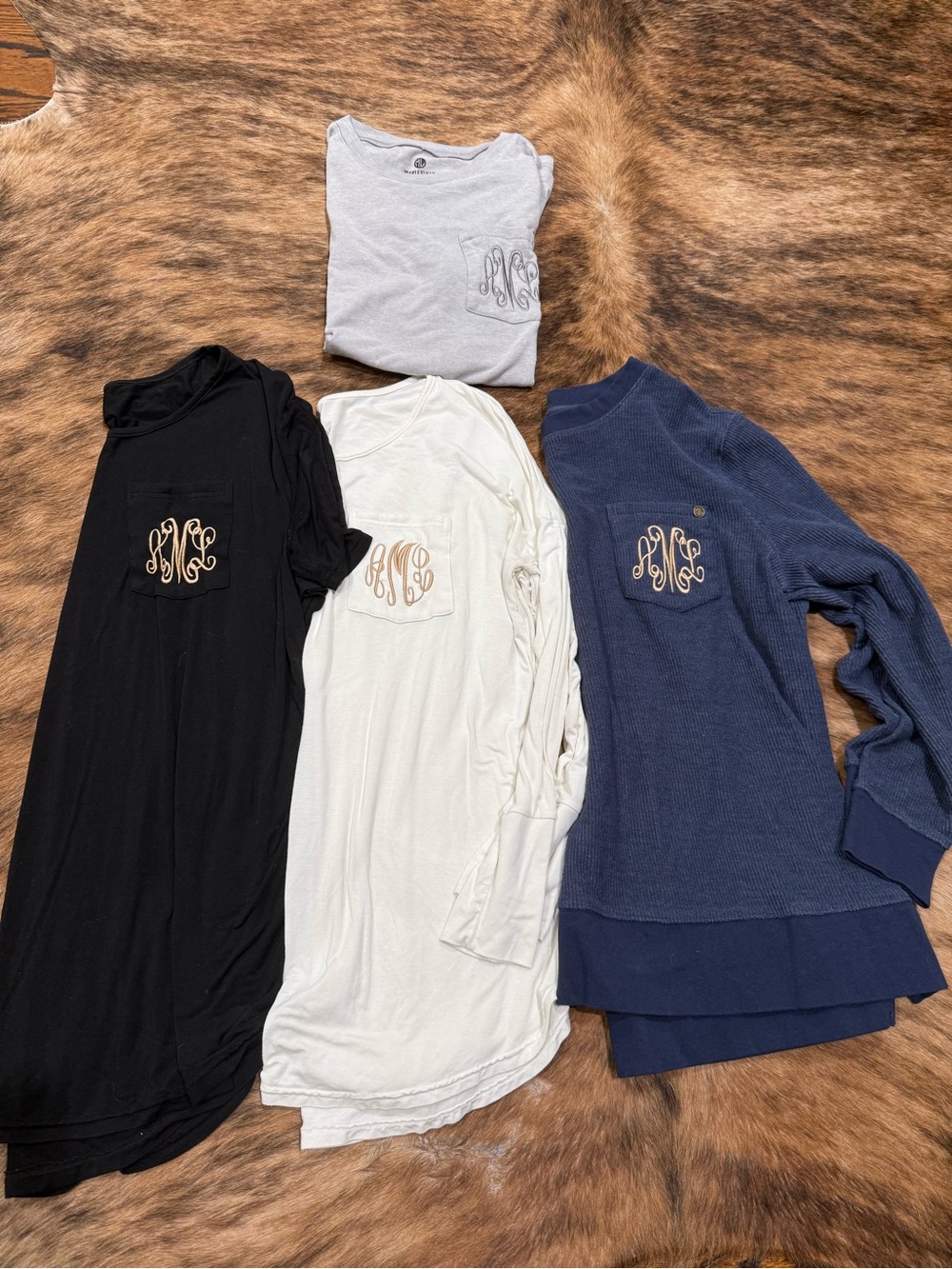 ALM Monogram Pocket Tee Lot — Black, White, Heather Gray, Navy